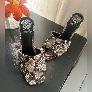 Vince Camuto Black and Cream Snake Print Heels